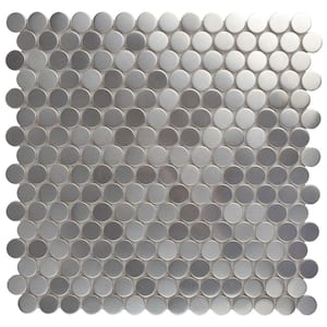 Meta Penny Round 11-3/4 in. x 11-3/4 in. x 8 mm Stainless Steel Metal Over Ceramic Mosaic Tile (0.96 sq. ft./Each)