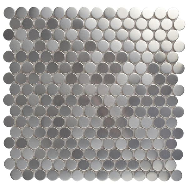 Merola Tile Meta Penny Round 11-3/4 in. x 11-3/4 in. x 8 mm Stainless Steel Metal Over Ceramic Mosaic Tile (0.96 sq. ft./Each)