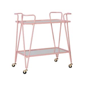 Winona Pink Bar Cart with Two Shelves and Casters