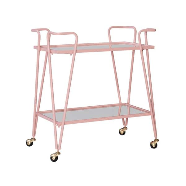 Linon Home Decor Winona Pink Bar Cart with Two Shelves and Casters