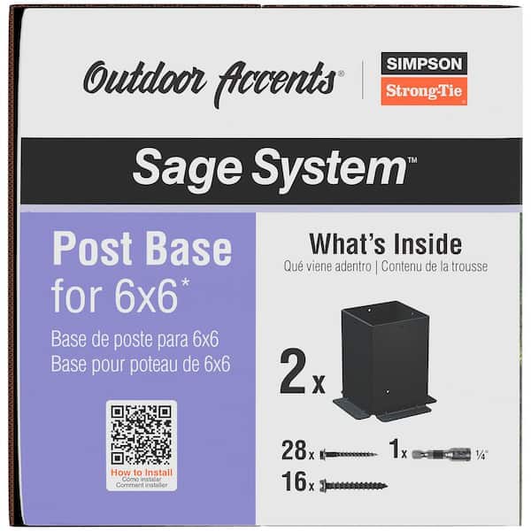 Outdoor Accents Sage System Black Powder-Coated Post Base for 6x6 with Screws (2-Pack)