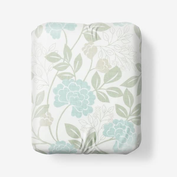 The Company Store Company Cotton Mariel Floral Sea Blue Cotton Percale Twin XL Fitted Sheet