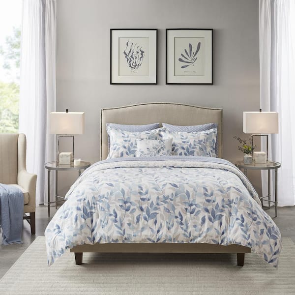 Madison Park Thelma 6-Piece Blue Twin Reversible Comforter Set with Bed Sheets