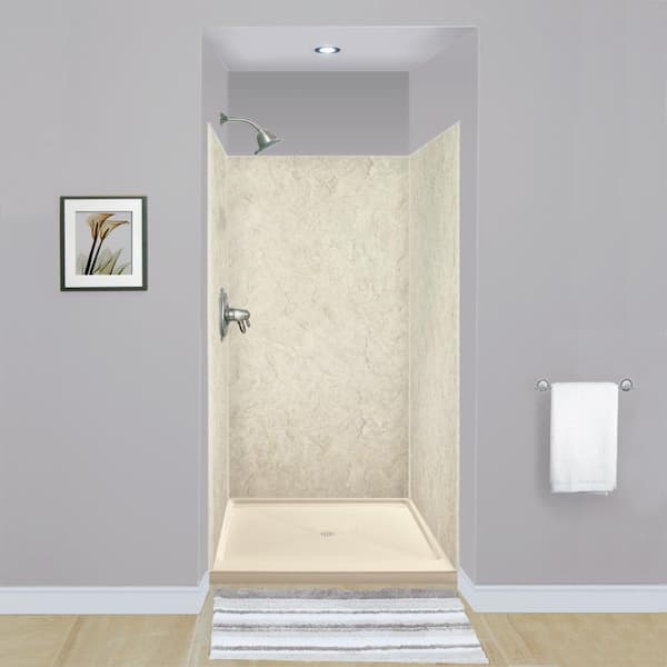 Transolid Expressions 36 in. x 36 in. x 72 in. 3-Piece Easy Up Adhesive Alcove Shower Wall Surround in Sea Fog