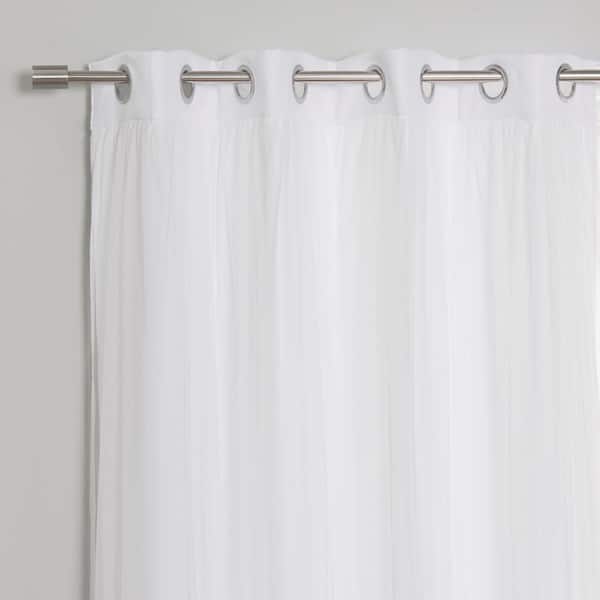 White Tulle Lace Solid 52 in. W x 96 in. L Grommet Blackout Curtain (Set of 2)