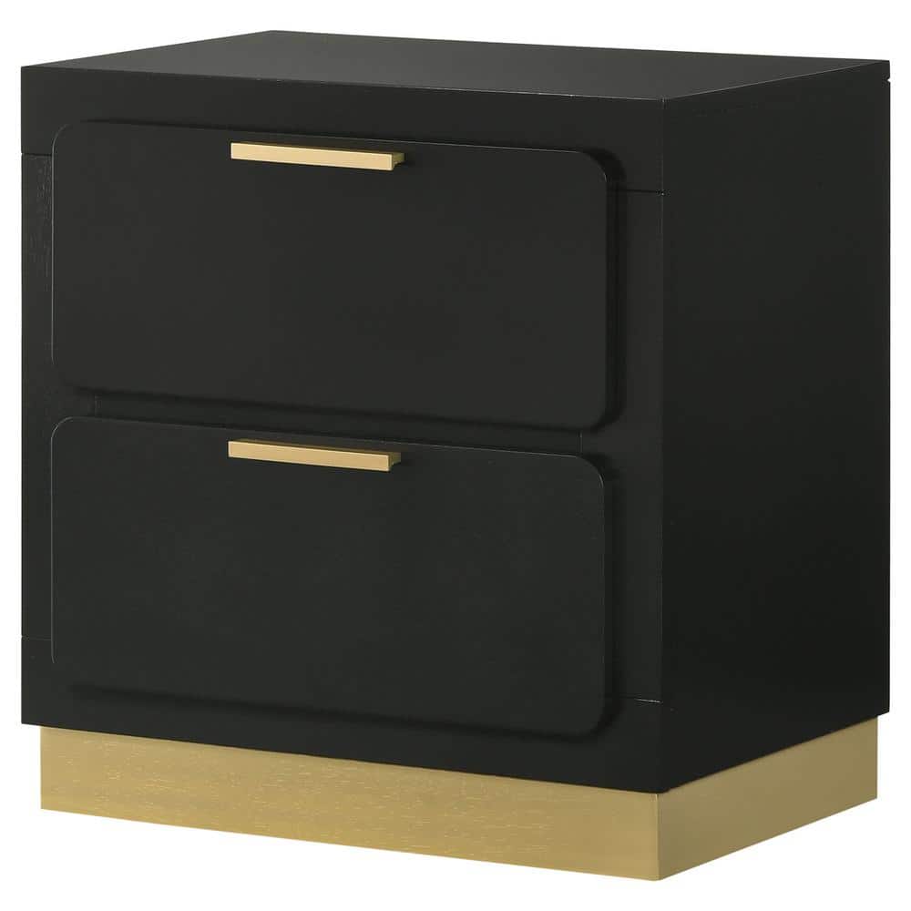 Black and Gold 2-Drawer Modern Nightstand