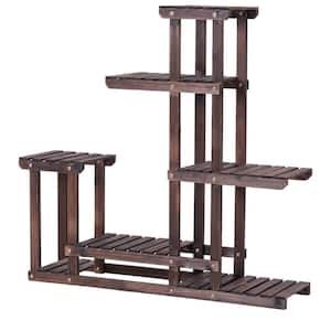 38 in. Tall Indoor Outdoor Dark Brown Fir Wood Plant Stand (6-Tiered)