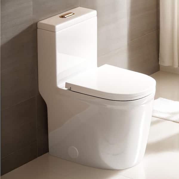 12 in. 1-Piece 1.1/1.6 GPF Dual Flush Modern Round Toilet in White with Soft Close Seat for Small Tiny Mini Bathroom