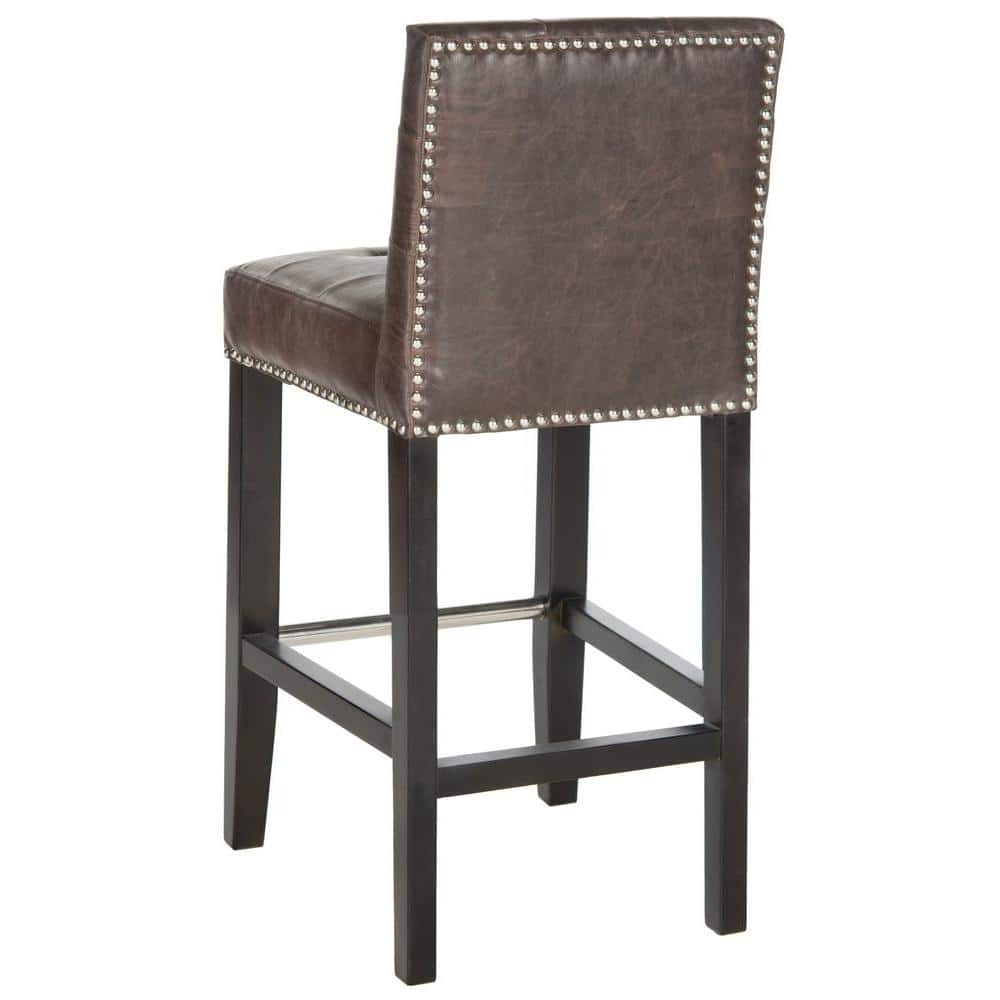 Antique Brown Leather and Wood Counter Stool