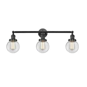 Beacon 30 in. 3-Light Matte Black Vanity Light with Clear Glass Shade