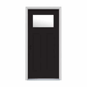 30 in. x 80 in. 1 Lite Craftsman Black w/ White Interior Steel Prehung Right-Hand Inswing Front Door w/Brickmould