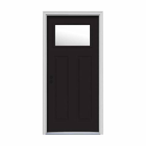 JELD-WEN 30 in. x 80 in. 1 Lite Craftsman Black w/ White Interior Steel Prehung Right-Hand Inswing Front Door w/Brickmould