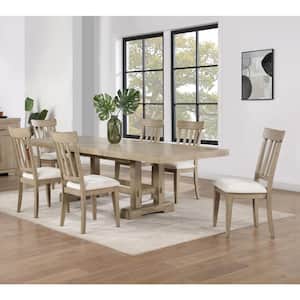 Napa Weathered Sand Brown Rectangle Wood 72 in. D.ining Set 7-Pieces with 6-Cushioned Chairs and 2 18 in. Leaves