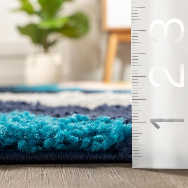 Ela Blue Doormat 2 ft. x 6 ft. Abstract Shag Area Rug