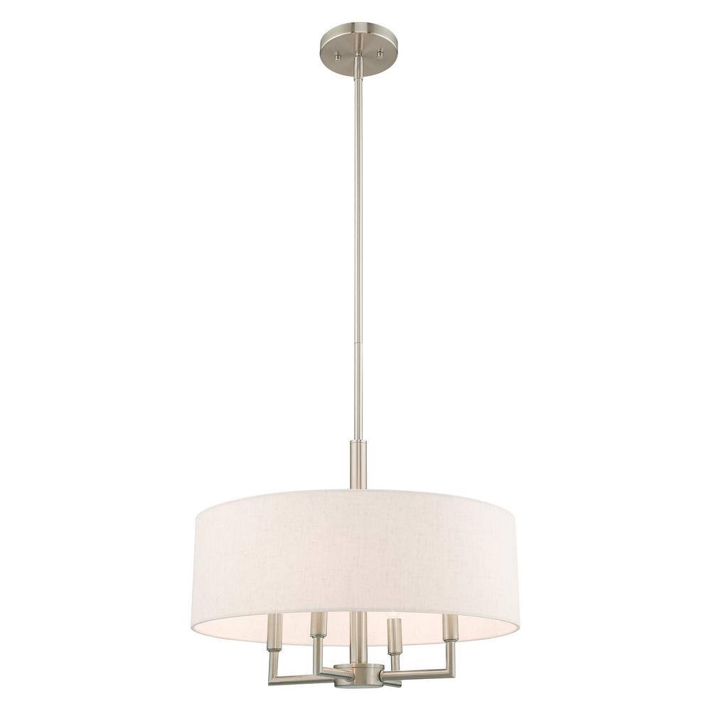 Mini Meridian 4-Light Brushed Nickel Pendant with Oatmeal Shade