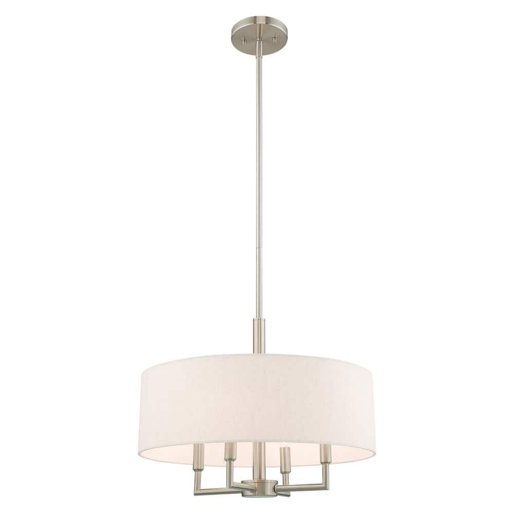 Mini Meridian 4-Light Brushed Nickel Pendant with Oatmeal Shade