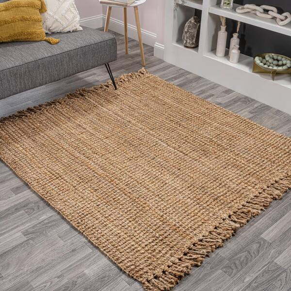 JONATHAN Y Pata Hand Woven Chunky Jute with Fringe Natural 5 ft. Square