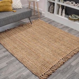 Natural 6 ft. Square Pata Hand Woven Chunky Jute with Fringe Area Rug