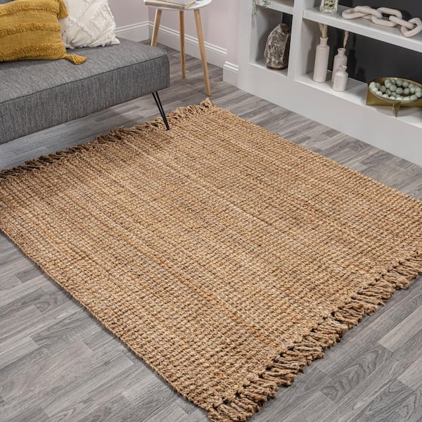JONATHAN Y Natural 6 ft. Square Pata Hand Woven Chunky Jute with Fringe Area Rug