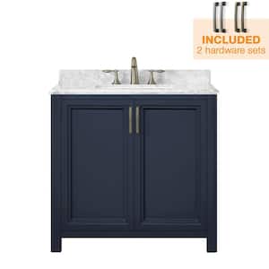 Sandon 36 in. W x 22 in. D x 34.5 in. H Single Sink Bath Vanity in Midnight Blue with Carrara Marble Top