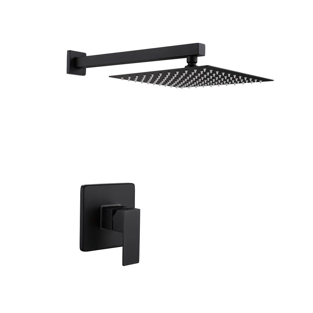 Aosspy 1-Spray Patterns with 1.5 GPM 10 in. Wall Mount Square Ceiling Fixed Shower Head in Matte Black