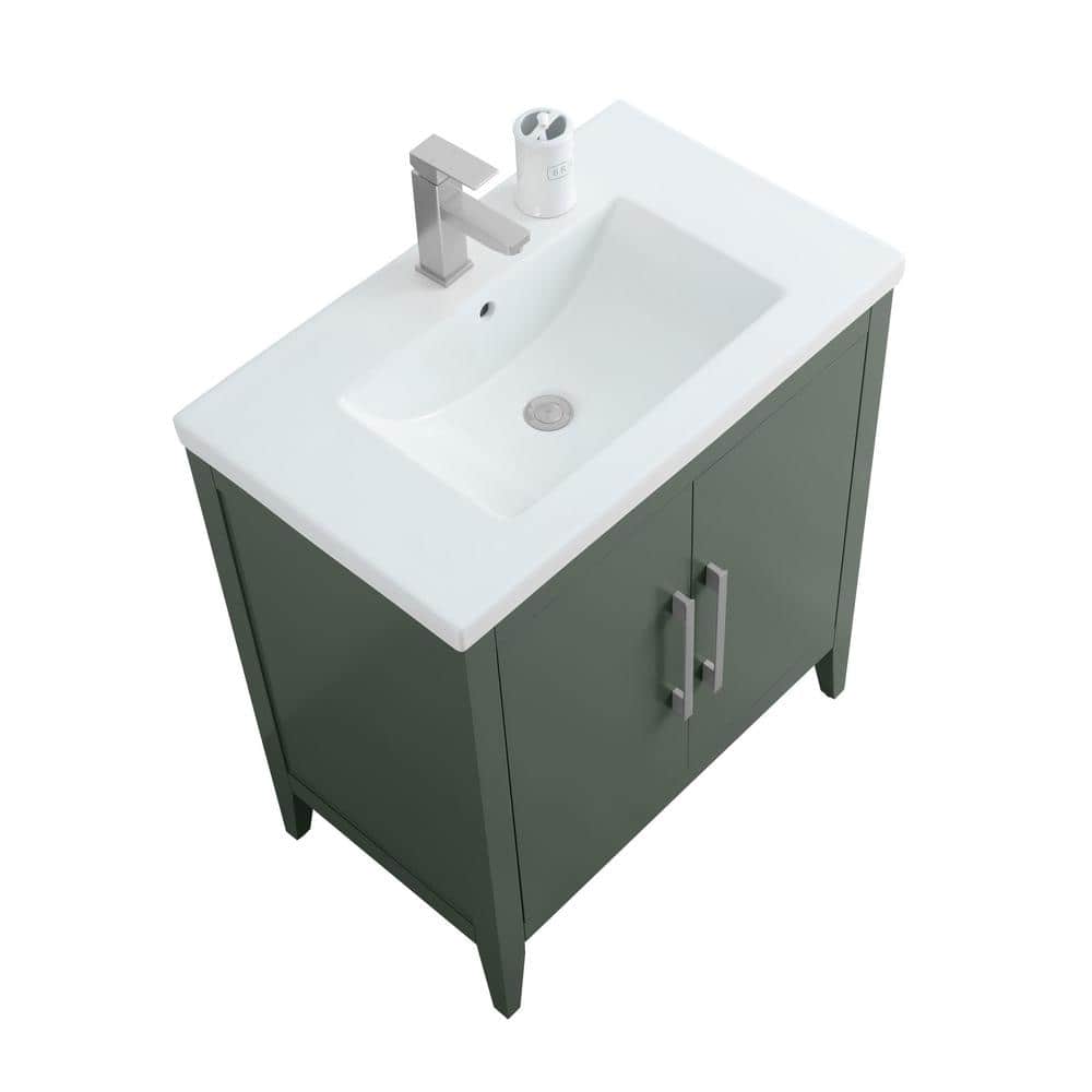 30" Vintage Green Single Sink Bathroom Vanity with Ceramic Top