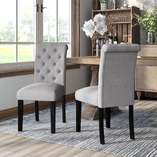 Lorcan Farmhouse Upholstered Antique Black and Light Gray Side Dining Chairs (Set of 2)