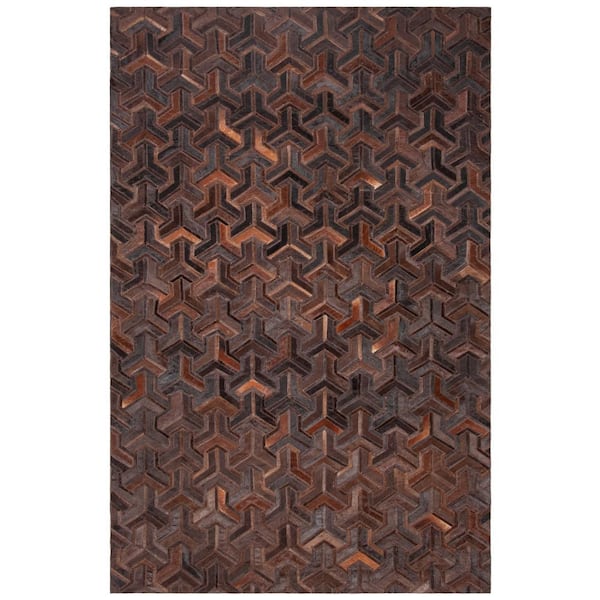 SAFAVIEH Studio Leather Brown Light Brown Doormat 3 ft. x 5 ft. Abstract Geometric Area Rug