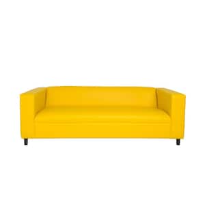 Amelia 84 in. Rolled Arm Faux Leather Rectangle Nailhead Trim Sofa in Yellow