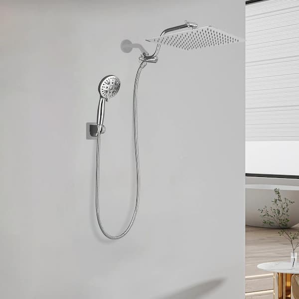 7-Spray Wall Mount Dual Fixed and Handheld Shower Head 1.8 GPM in Chrome