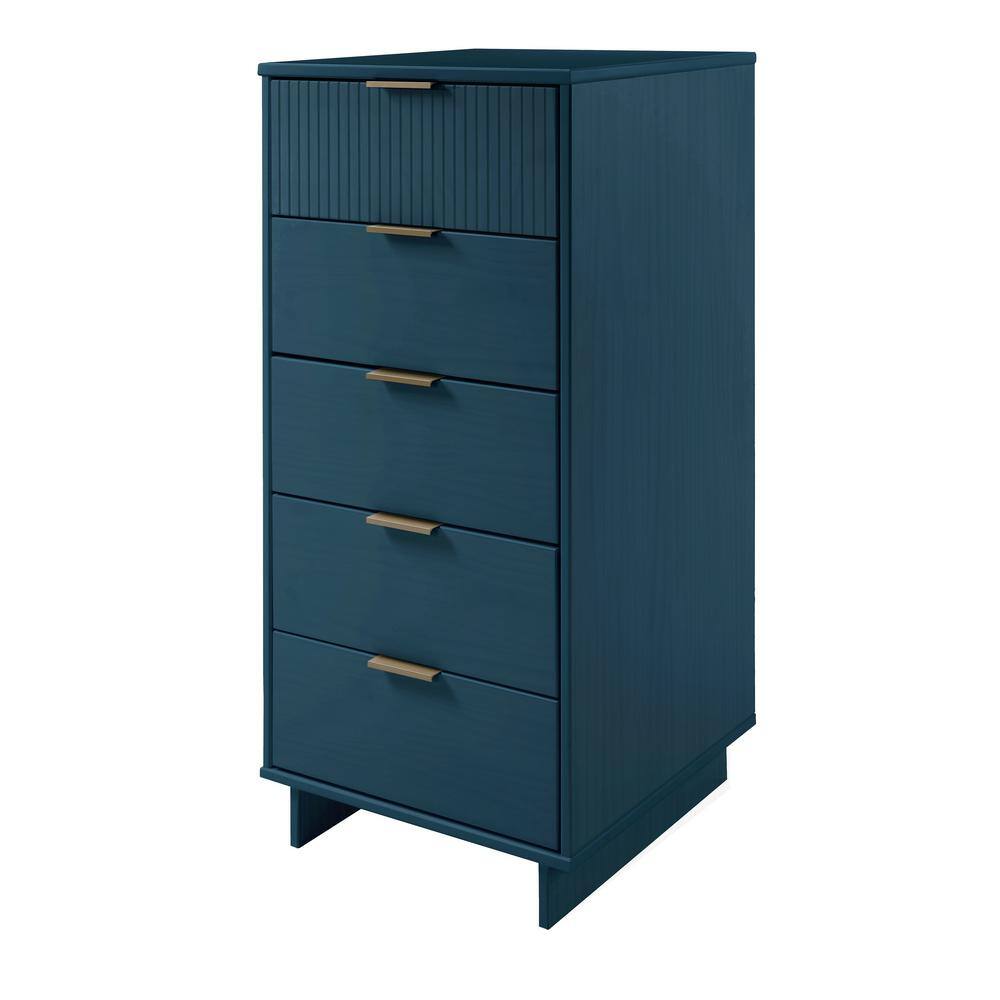 Midnight Blue Vertical 5-Drawer Dresser with Soft Close