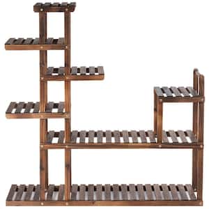 47.5 in. x 10 in. x 47.5 in. Indoor/Outdoor Brown Wood Plant Stand Rack with Hollow-Out Storage Shelf ( 7-Tier )