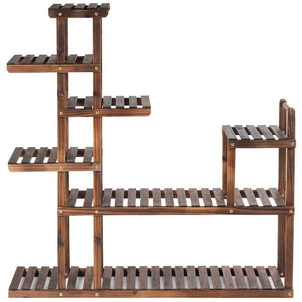 HONEY JOY 47.5 in. x 10 in. x 47.5 in. Indoor/Outdoor Brown Wood Plant Stand Rack with Hollow-Out Storage Shelf ( 7-Tier )