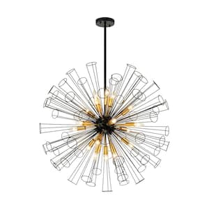 Pate 18-Light 34.2 in. Modern Black&Gold Large Round Sputnik Chandelier Globe Firework Starburst Living Room Chandelier