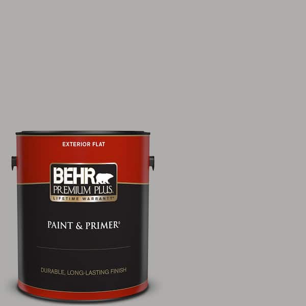 BEHR PREMIUM PLUS 1 gal. #N520-3 Flannel Gray Flat Exterior Paint & Primer
