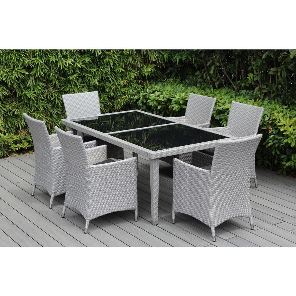 Ohana Depot Ohana Gray 7Piece Wicker Patio Outdoor Dining Set with