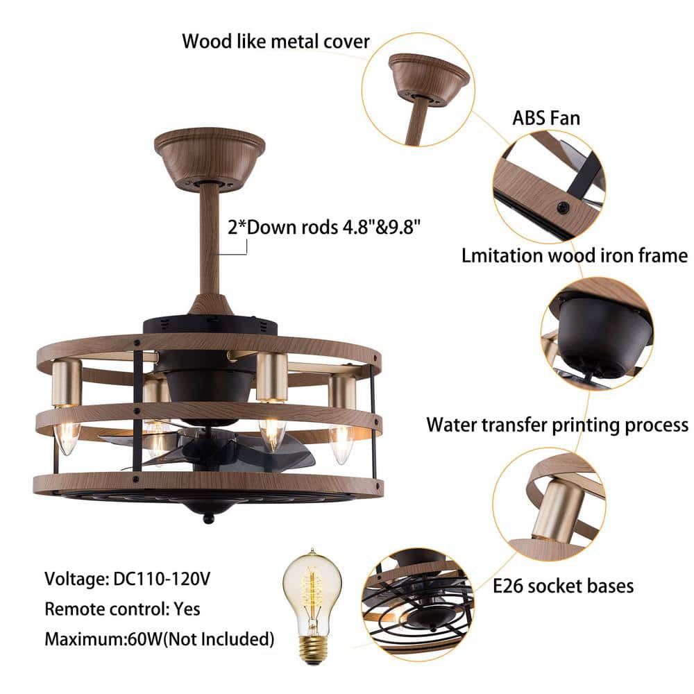18-Inch Light Brown Caged Ceiling Fan with Remote and Lighting