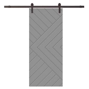 Chevron Arrow 28 in. x 80 in. Fully Assembled Light Gray Stained MDF Modern Sliding Barn Door with Hardware Kit