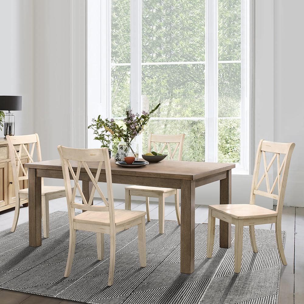 Janina Cream White Transitional Upholstered Side Chair with Pine Veneer