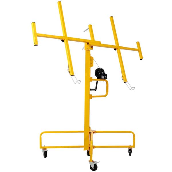 Unbranded Yellow 13 ft. Steel Drywall Panel Hoist Panel Lift Rolling Jack Lifter with Caster Wheel, 150 lbs. Load Capacity