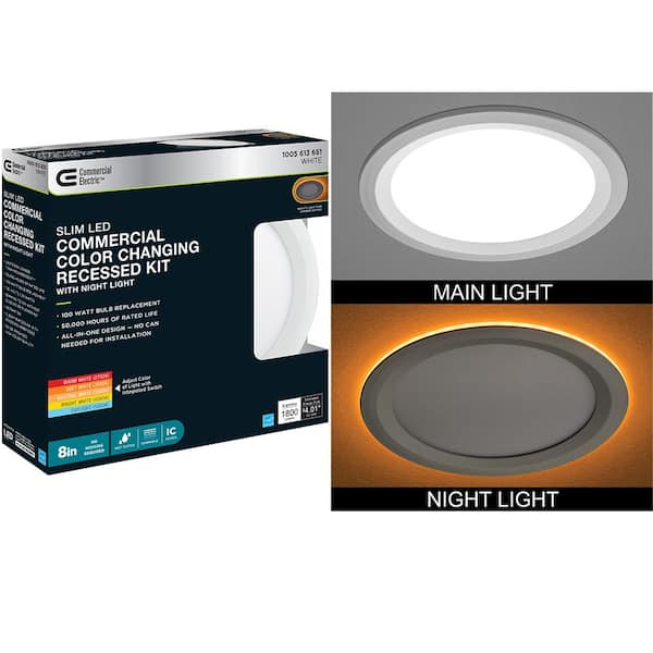 Commercial Electric 8 in. Canless Adjustable CCT Integrated LED Recessed Light Trim with Night Light 1800 Lumens New Construction Remodel