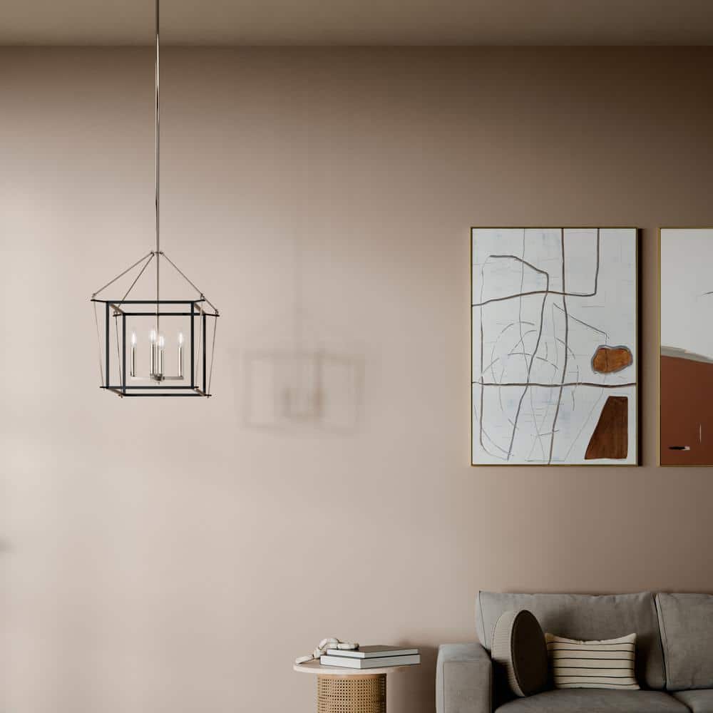 Eisley 21.25 in. 4-Light Polished Nickel and Black Modern Foyer Candle Hanging Pendant Light price history on PriceWatchPro
