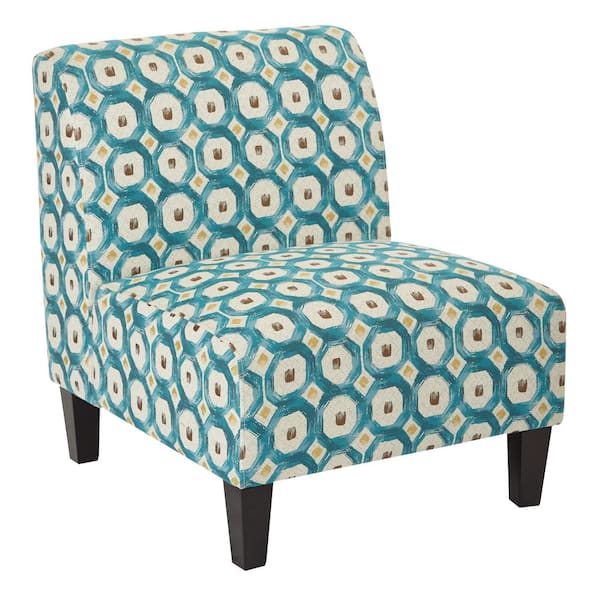 OSP Home Furnishings Magnolia Geo Dot Teal Fabric Accent Chair and Solid Wood Legs