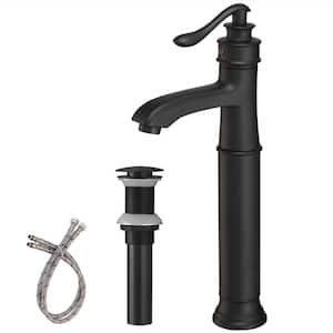 Single Handle Single Hole Bathroom Vessel Sink Faucet Brass Tall High Taps with Pop-Up Drain Assembly Kit in Matte Black