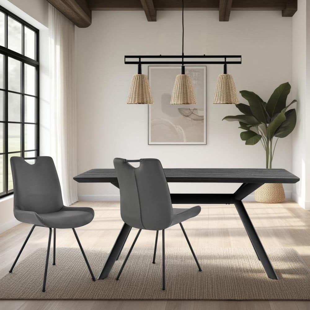 Set of 2 Gray Faux Leather Upholstered Side Chairs with Metal Legs