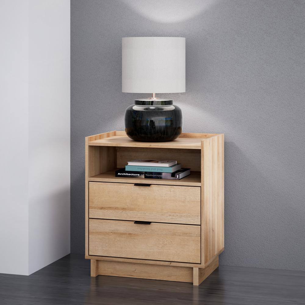 Oak Pine 3-Drawer Modern Nightstand with Shelf
