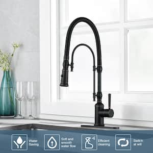 2-Functions Single Handle Gooseneck Pull Down Sprayer Kitchen Faucet with Spring Tube in Solid Brass Oil Rubbed Bronze