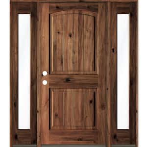 58 in. x 80 in. Rustic Knotty Alder ArchTop RM Stained Wood with V-Groove Right Hand Single Prehung Front Door