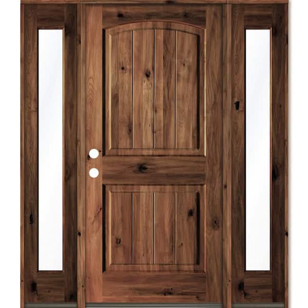Krosswood Doors 58 in. x 80 in. Rustic Knotty Alder ArchTop RM Stained Wood with V-Groove Right Hand Single Prehung Front Door