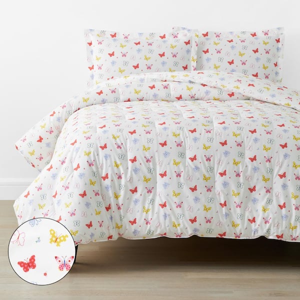 Company Kids White Multi Ditsy Butterflies Organic Cotton Percale Twin/Twin XL Comforter Set